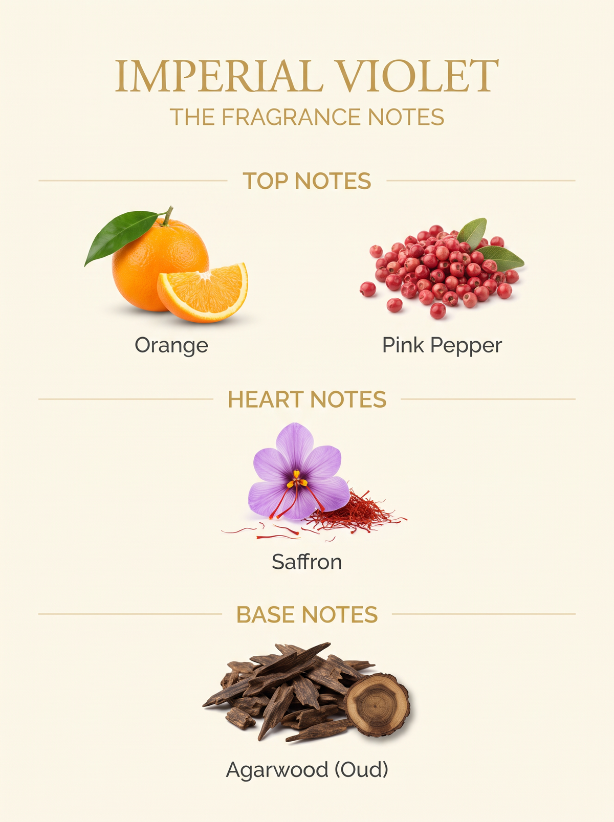 IMPERIAL VIOLET — top, heart and base fragrance notes